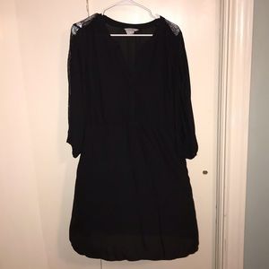 H & M black dress with lace sleeve and waist tie